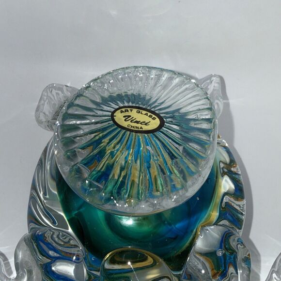 Vinci Colored Art Glass Sea Turtle Pedestal Base Blue Yellow Heavy - Picture 5 of 6